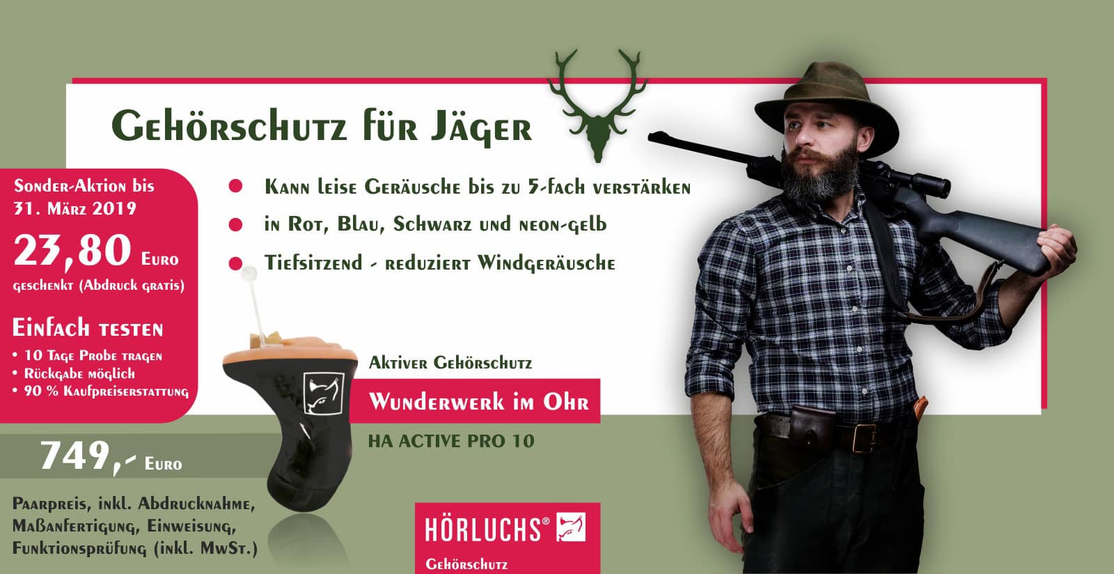Gehörschutz für Jäger - Gisbrecht Hörakustik - Hörluchs Ha active Pro 10
