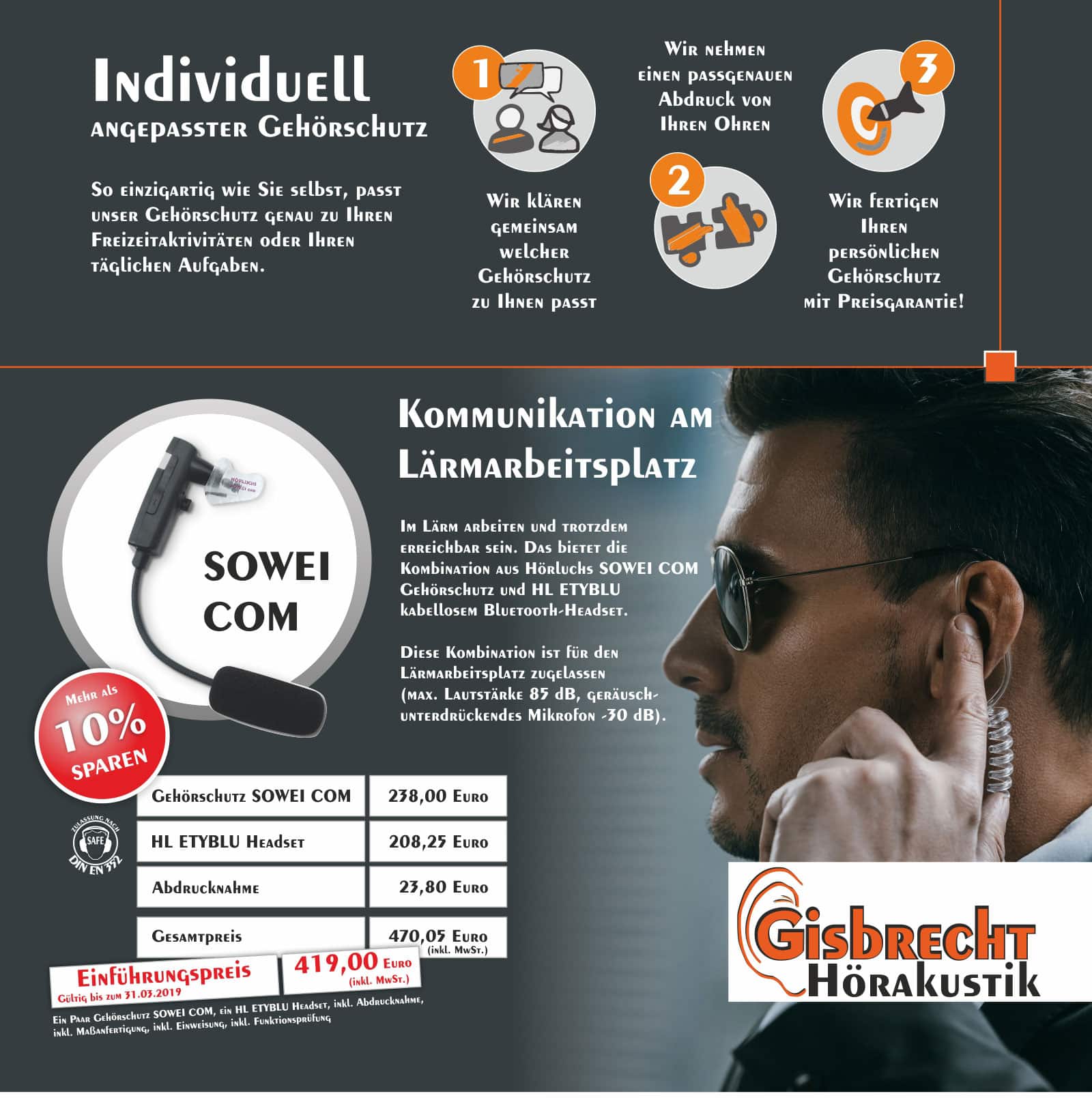 Imagebild KOMMUNIKATION Gehörschutz SOWEI COM Hörluchs - Gisbrecht Hörakustik Saarland - Aktion SOWEI COM und ETYL Blue